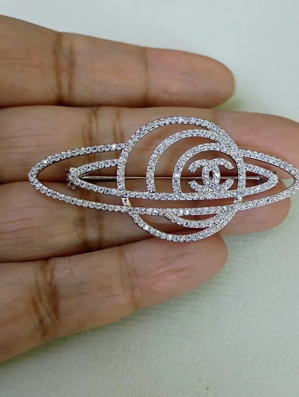 New Fashion Jewelry Crystal Planet Orbit Brooch - Silver